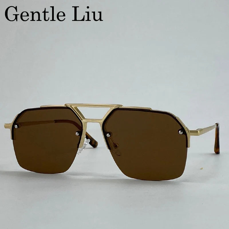 Oversized Retro Square Sunglasses Men 2026 Luxury Brand Punk Metal Double Beam Sunglass Classic Steampunk Eyewear Outdoor Shades