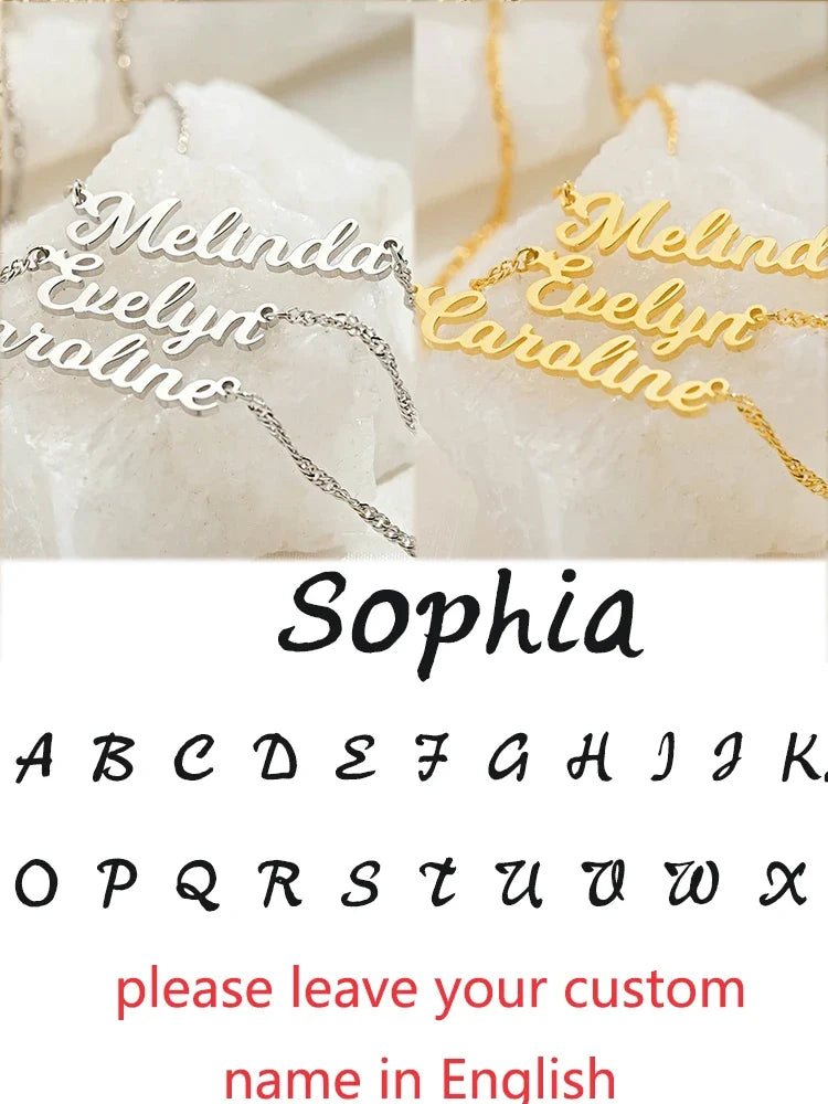 Custom Different Font Name Pendant Necklace for Woman Girls Stainless Steel Nameplate Personalized Choker Necklaces Jewelry Gift
