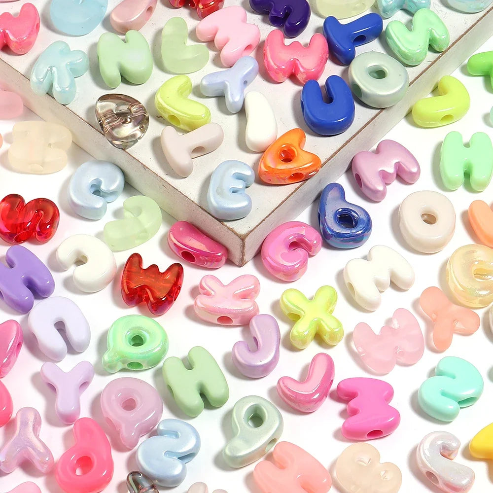 20-30pcs/lot Big Hole Cartoon English Letters Acrylic Beads Colored
