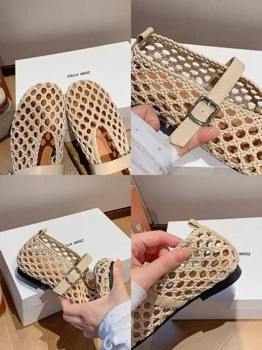 2026 Summer New Fashion Simple One-Buckle Vintage Flats for Women, Soft and Comfortable Ballet Shoes, Shallow Mouth Sandals