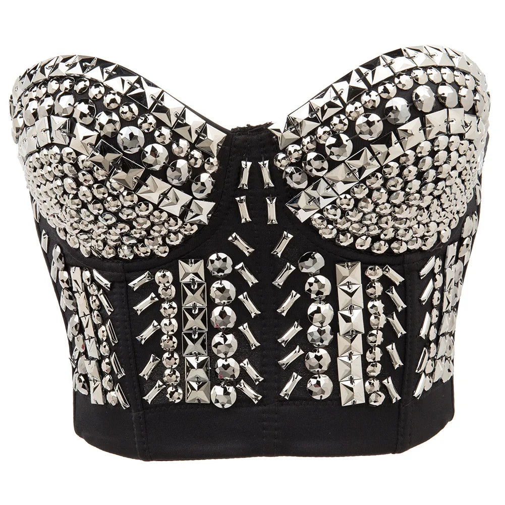 Grey Beading Gems Luxury Sexy Bra For Woman Hot Punk Rave Top Bralette y2k Bras Push Up Underwear Dance Club Brassiere Straps