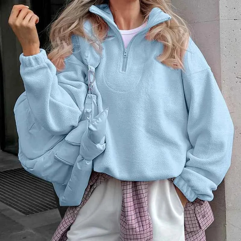 Sudadera con capucha y cremallera de vellón de cordero CozyPink para mujer
