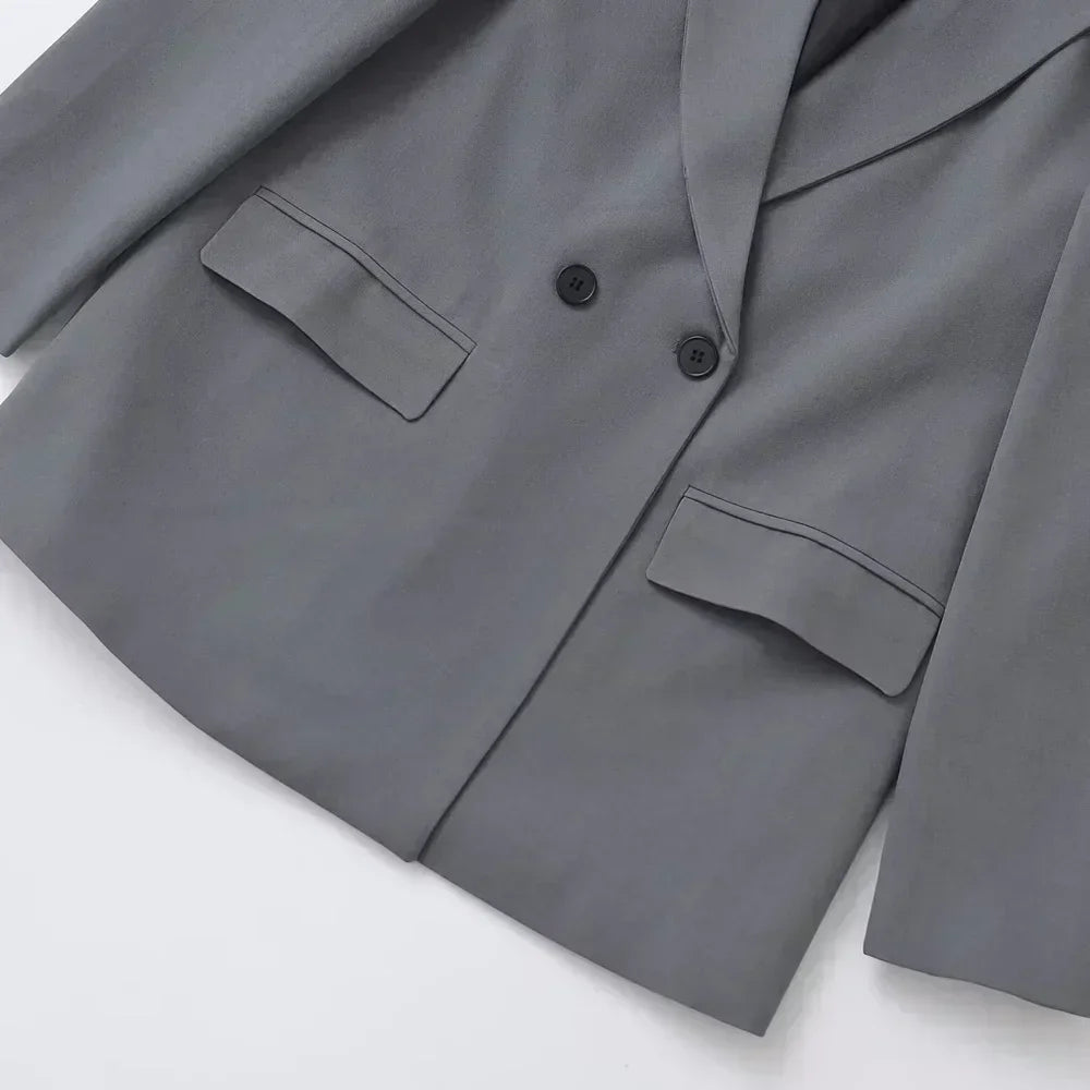 TRZA-Abrigo Blazer Cruzado para Mujer, Ropa de Oficina, Manga Larga, Bolsillos con Solapa, Prendas de Abrigo Femeninas, Blusas Elegantes, Moda