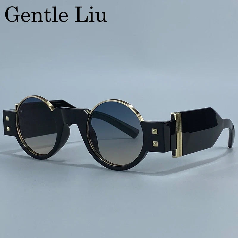 Small Frame Gothic Steampunk Round Sunglasses Men 2026 Luxury Brand Y2K Punk Sun Glasses For Male Retro Thick Eyewear Shades