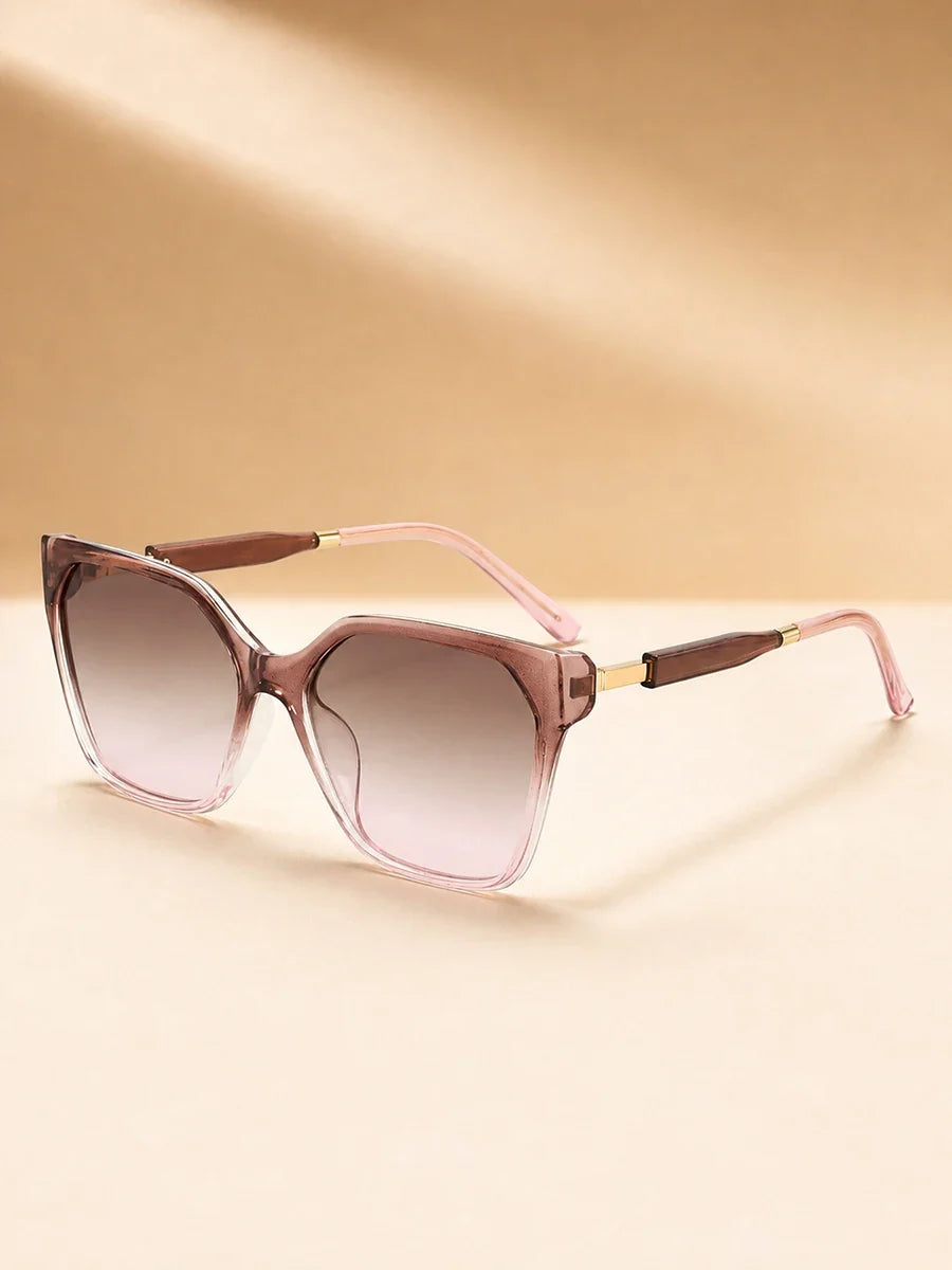 High End Square Cat Eye Sunglasses with Gold Border Stitching on the Legs, Light Luxury Women's Sunglasses