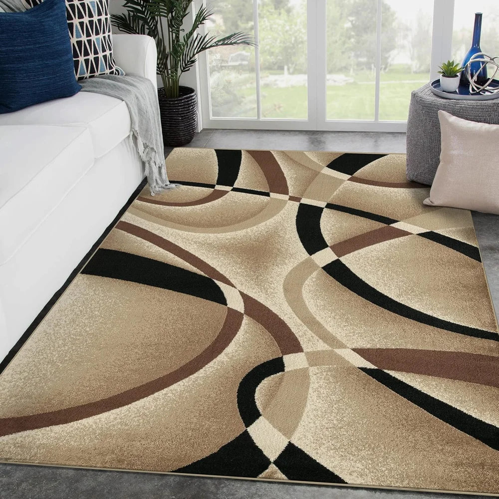 VIKAMA Modern Abstract Geometric Carpet Non-Slip and Easy to Clean Living Room Sofa Rug Office Bedroom Carpet Home Decoration