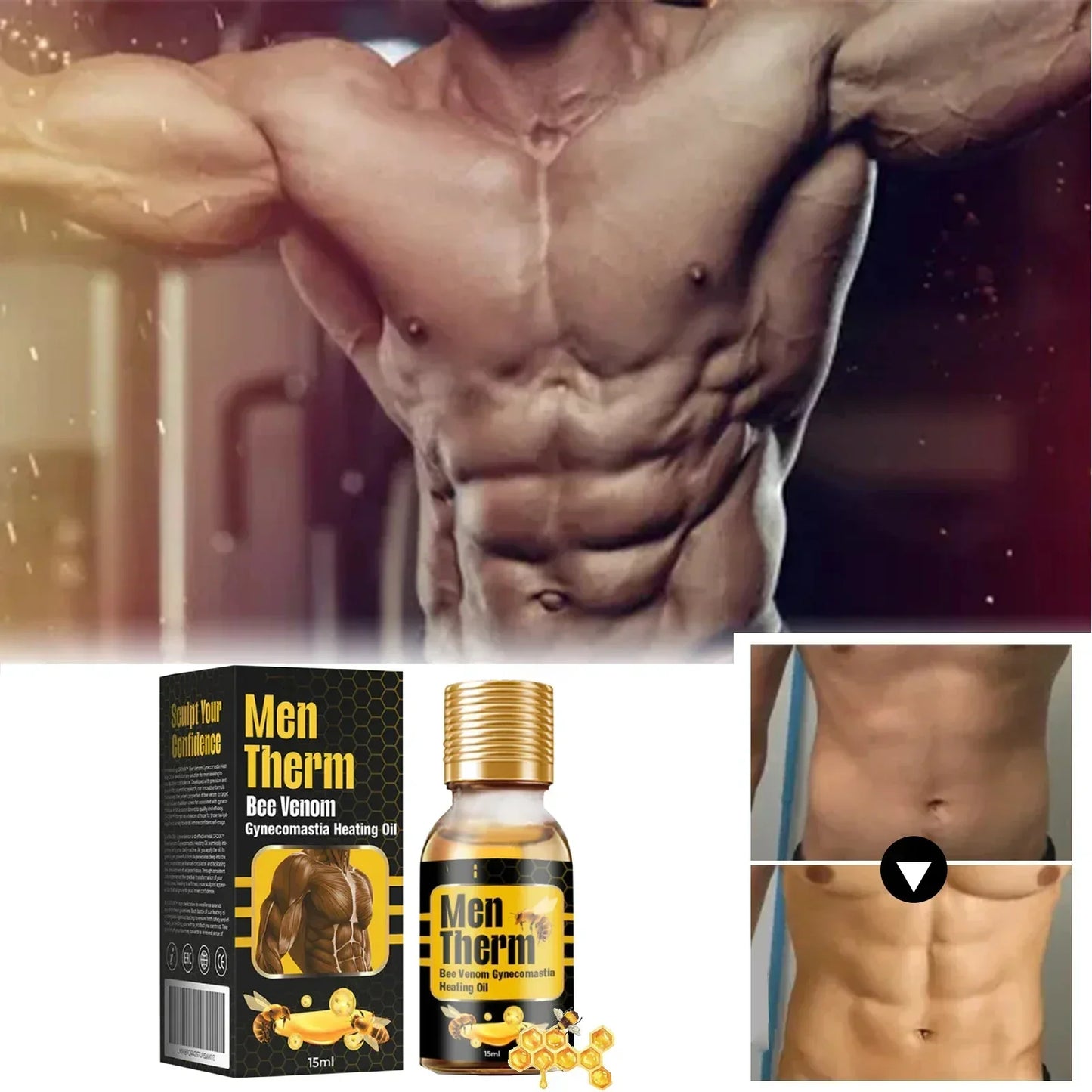 15ml Men's Bee Male Breast Warming Oil Chest Firming Massage Serum Chest Firming Oil Skin Care