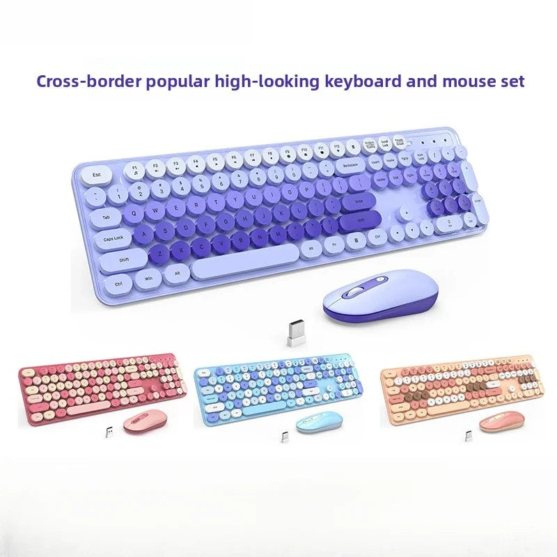 Wireless Keyboard Mouse Set High-Looking Girl Silent Office retro Cute Pink