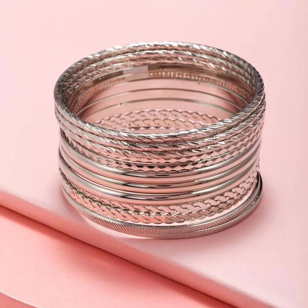 12pcs Punk Curb Cuban Chain Bracelets Set for Women Miami Boho Thick