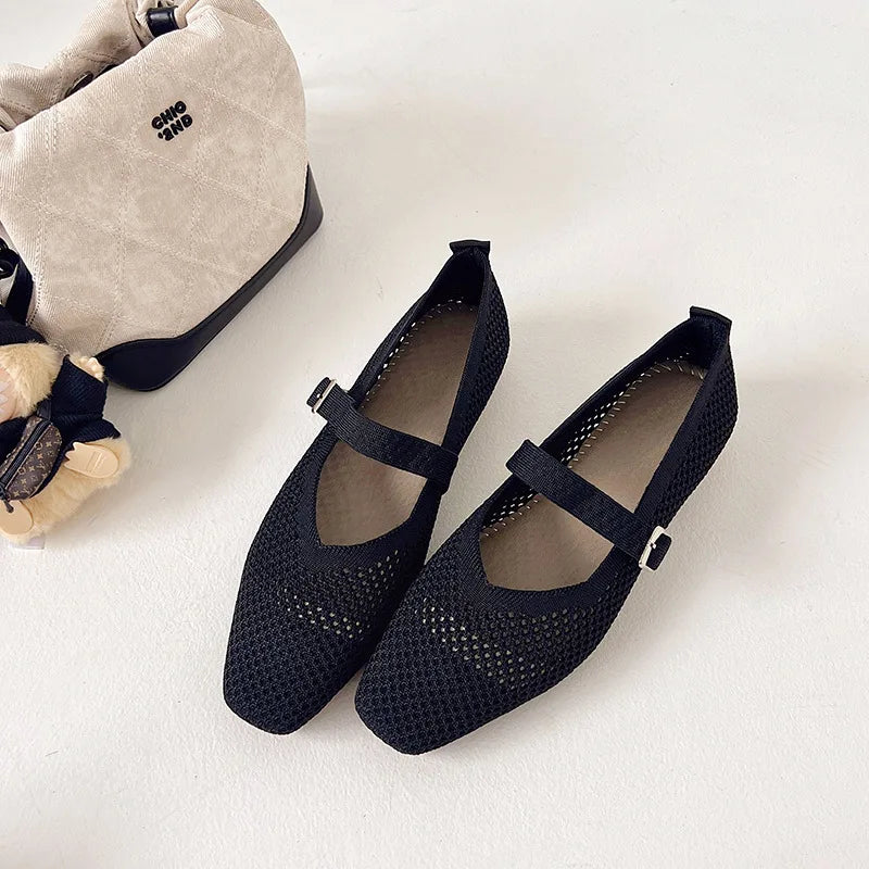 Women Leisure Flats Breathable Mesh Spring Summer Flat Shoes For Female Daily Walking Shoes Square Toe Ladies Fashion Footwear