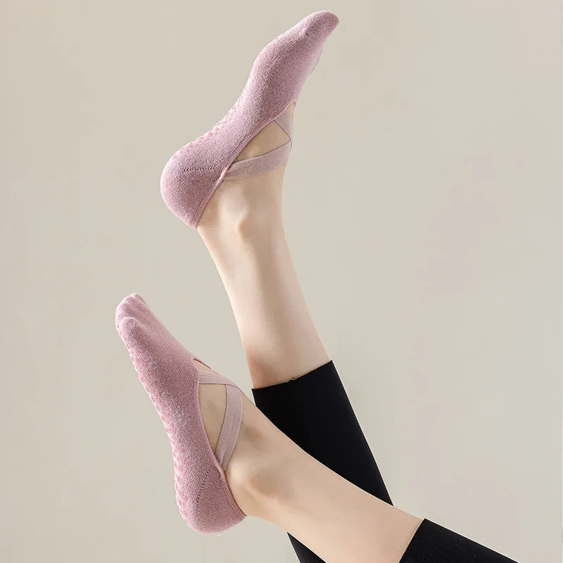 Yoga Socks Women Cotton Silicone Non slip Pilates Grip Towel  No Show Barre Sock