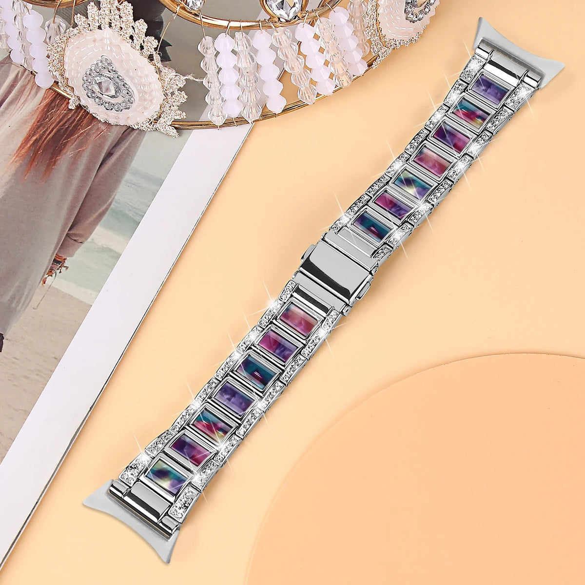 Google Pixel Watch 5, 4 & 3 41mm Resin Inlay Link Bracelet Band