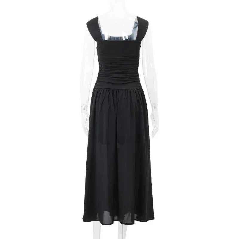 Ruched Bodycon Maxi Dress | Square Neck Slip Dress -femstylo