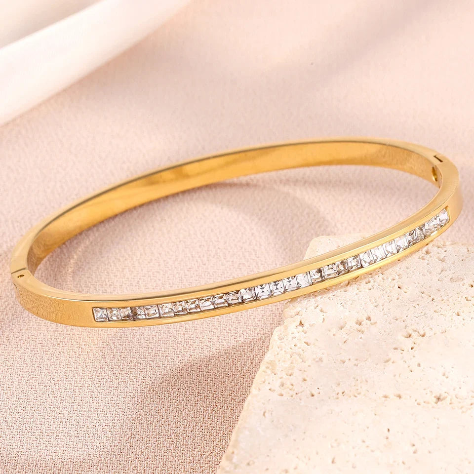 Yupsk 1/4pcs Golden Stainless Steel Stackable Bracelets Exquisite Heart Design Inlaid Zircon Bracelet Set Unisex Jewelry Gifts