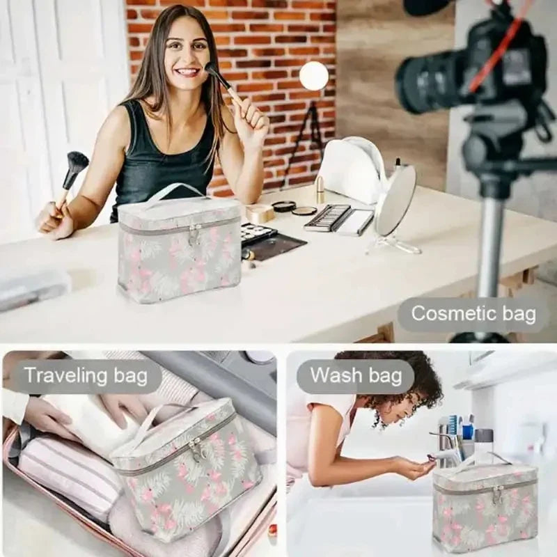 Large-capacity Makeup Bag with Multiple Compartments, Home and Travel Organizer for Toiletries and Cosmetics