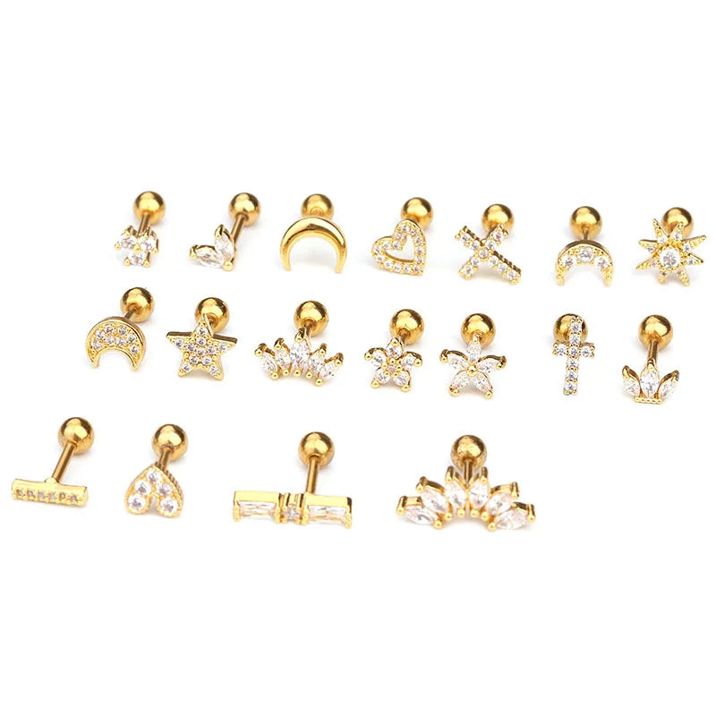 1PC Korean Stainless Steel Mini Zircon Cartilage Ear Stud Earrings for