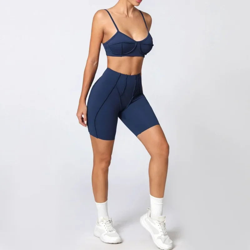 2-Piece Yoga Set – Open Back Sports Bra & High Waist Shorts