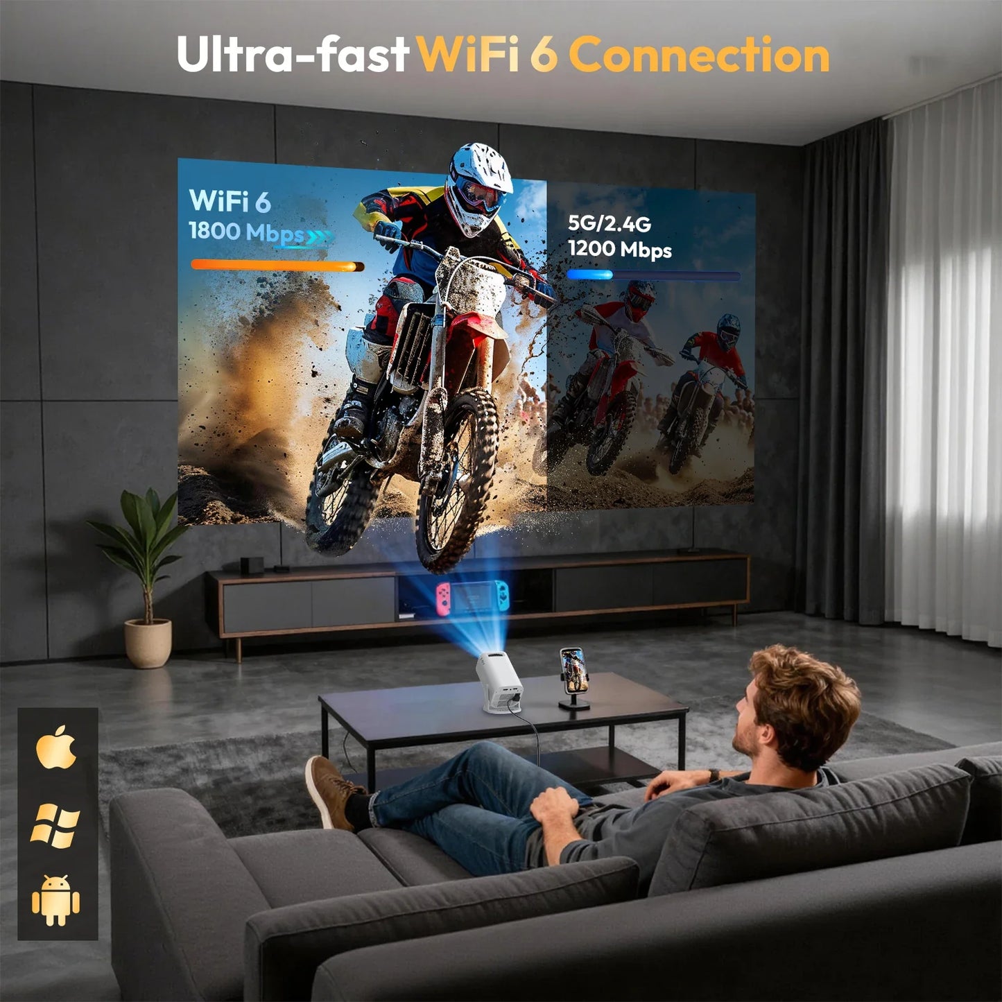 XGODY 260 ANSI 4K Projector Mini Projector Smart Android Keystone Correction Beamer Projectors BT5.0 WIFI6 Home Cinema Portable