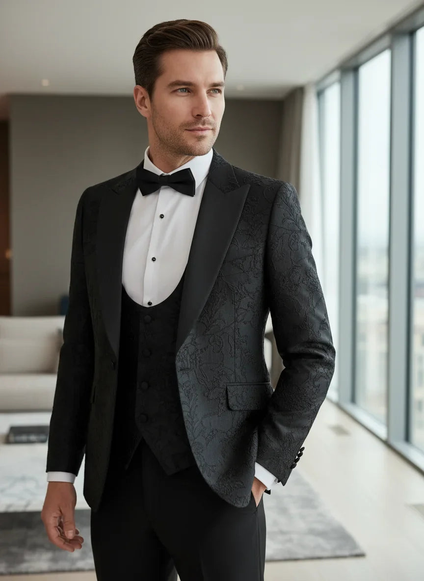 ST Cassy High Quality Luxury Men's Suit 3 Piece Set Dinner Black Party Tuxedo Banquet Attire Fashion Male Groom Wedding