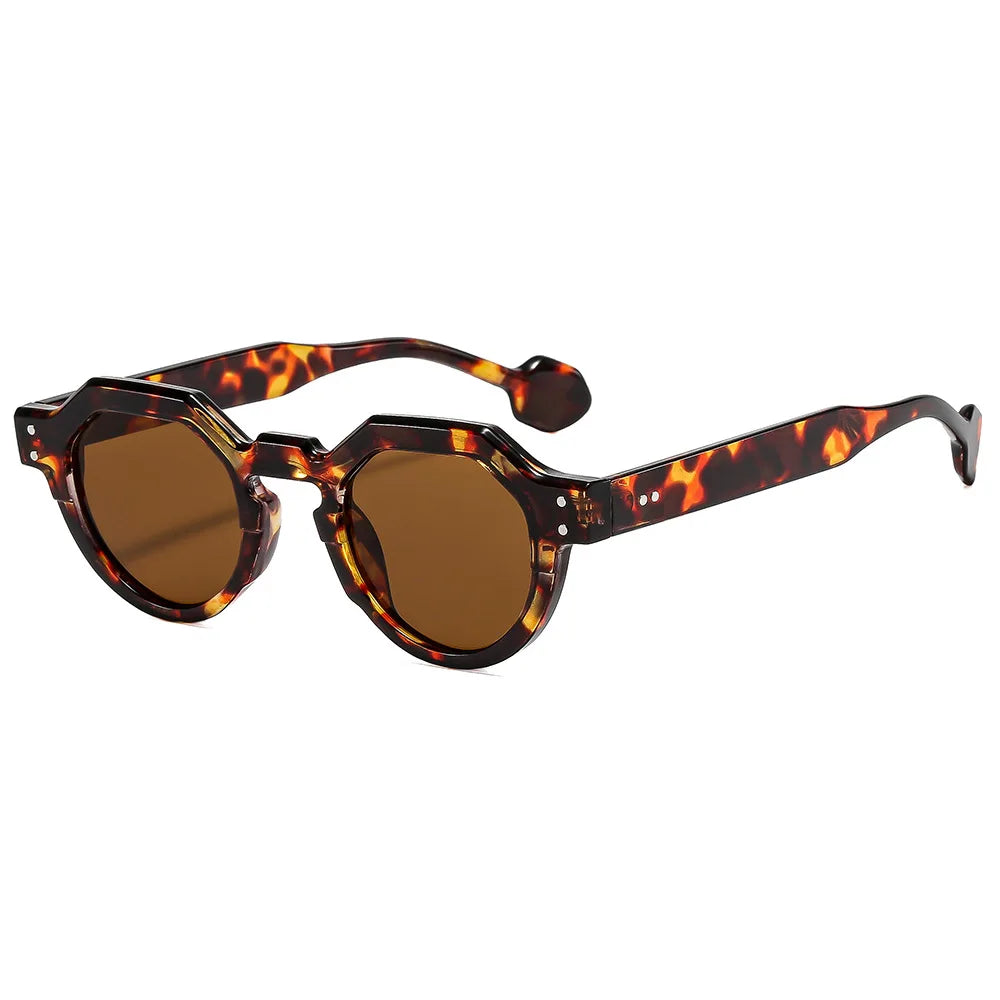 Fashion Small Irregular Square Sunglasses Women Retro Round Shades UV400 Men Rivets Punk Sun Glasses