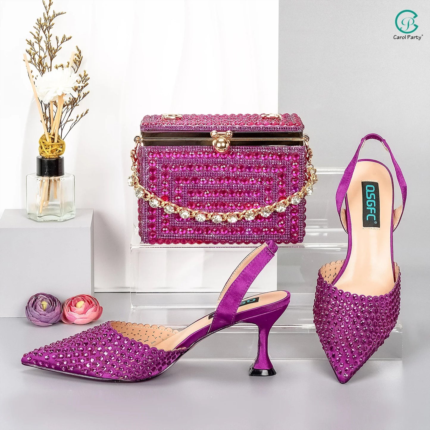 New Wine Red High Heels Shoes And Bag Dotted Crystal Wedding Party Spring, Summer, and Autumn Fashion Women's Noble Sandals