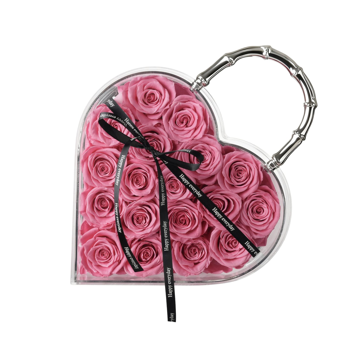 18 Preserved Roses in Heart Acrylic Display Case with Handle, Home