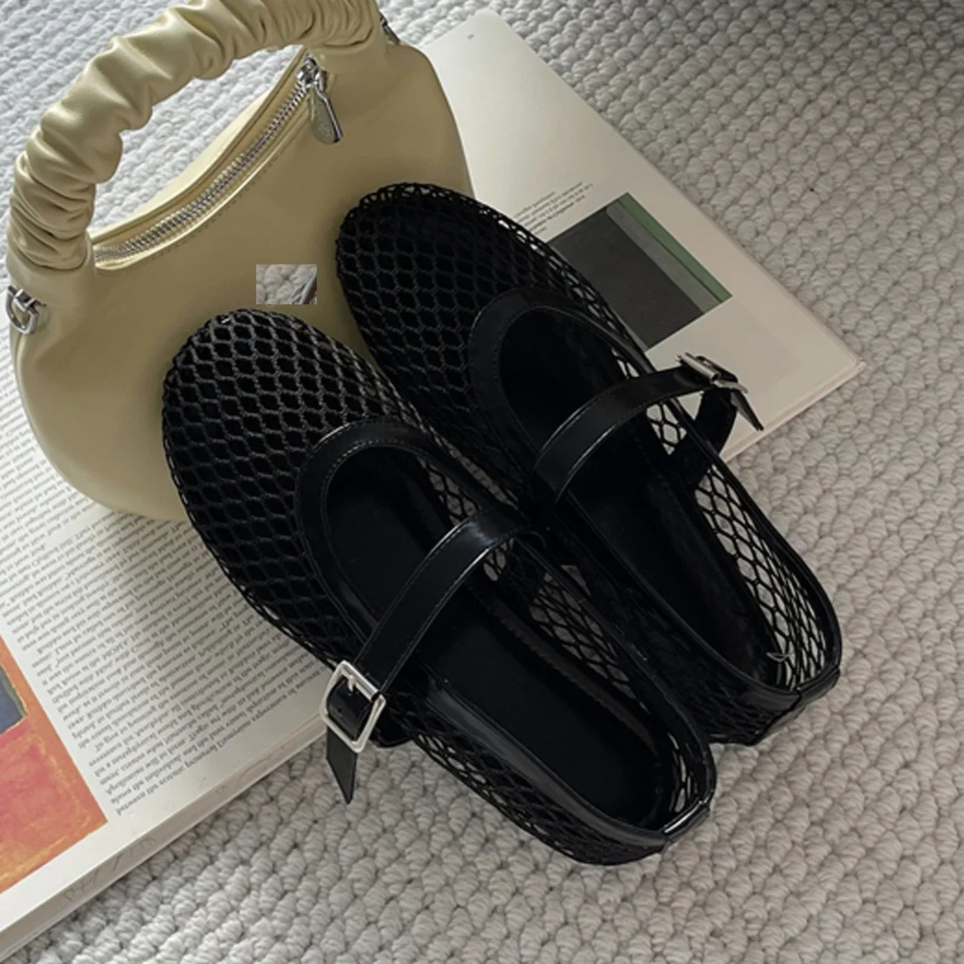 Aneikeh Summer Fishing Net Flat Bottom Sandals Hollow Design Fashio Low Cut Shallow Comfortable Beach Roman Women Shoes