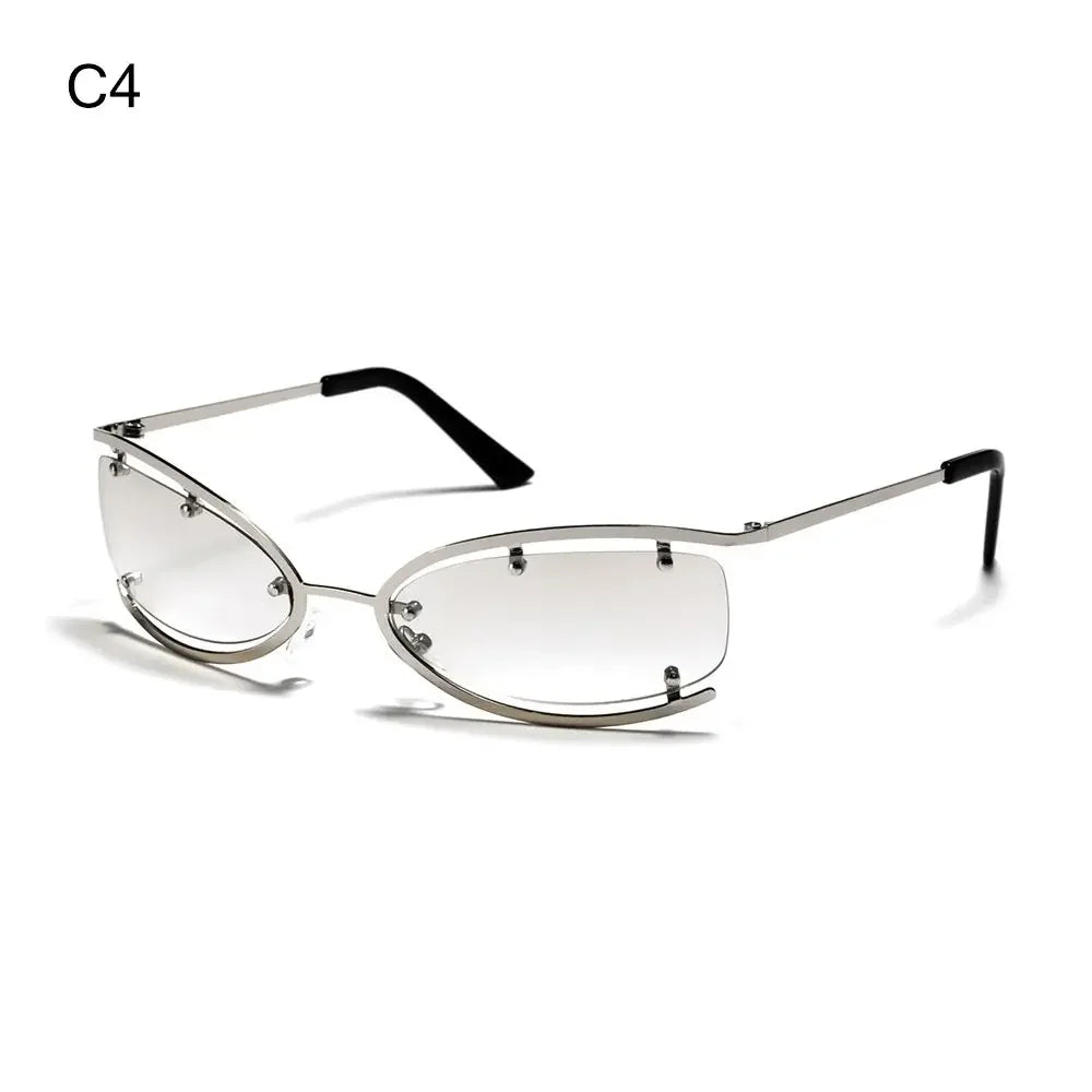 Fashion Y2K Wrap Around Sunglasses for Women Men Rimless Sun Glasses 2000'S Punk Sunglasses Goggles Shades UV400 Eyewear