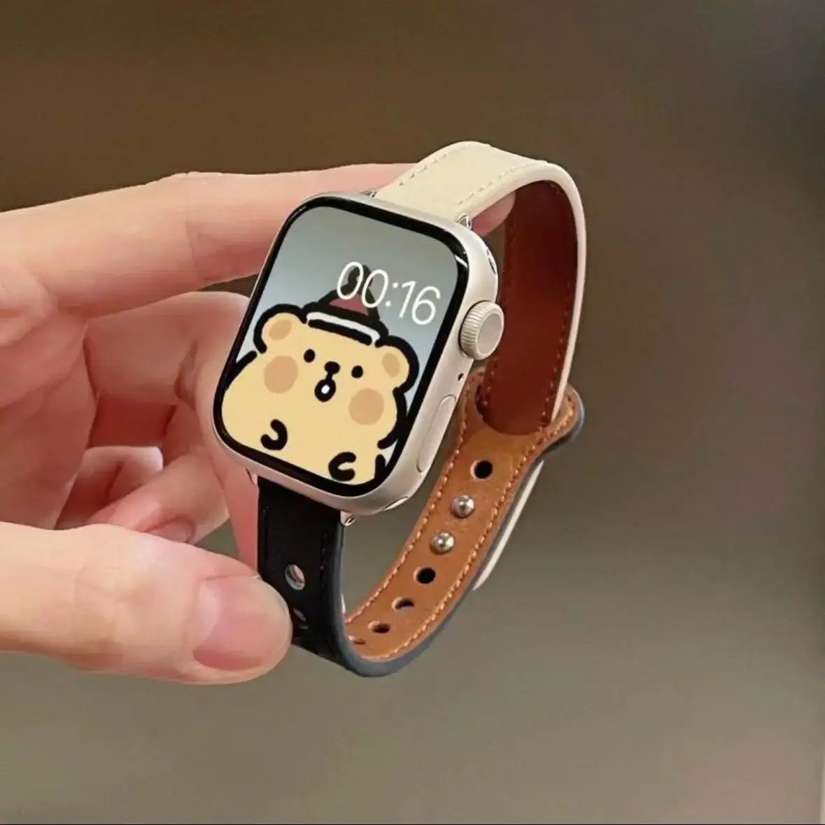 Apple Watch Slim Stitched Leather Band with Stud Closure