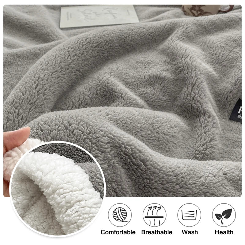 Thickened Double-layer Lamb Fleece Flannel Blanket for Bed Office Air Conditioning and Nap Throw Soft Blanket for Bedding Sofa