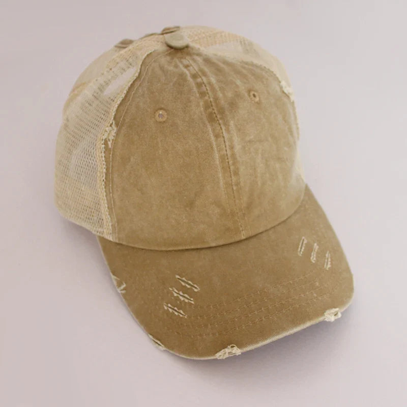 Distressed Ponytail Baseball Cap
