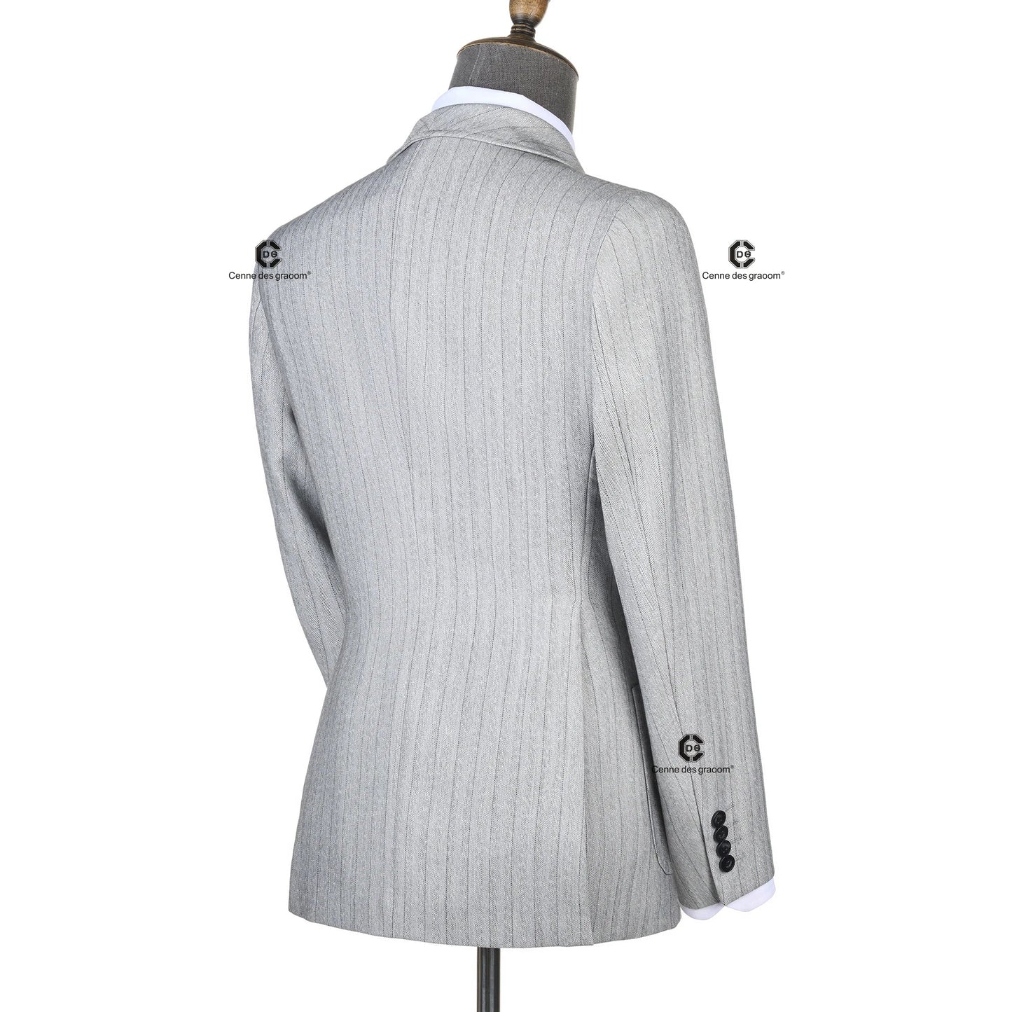 Cenne Des Graoom Light Grey Striped Double-Breasted Men Suits with