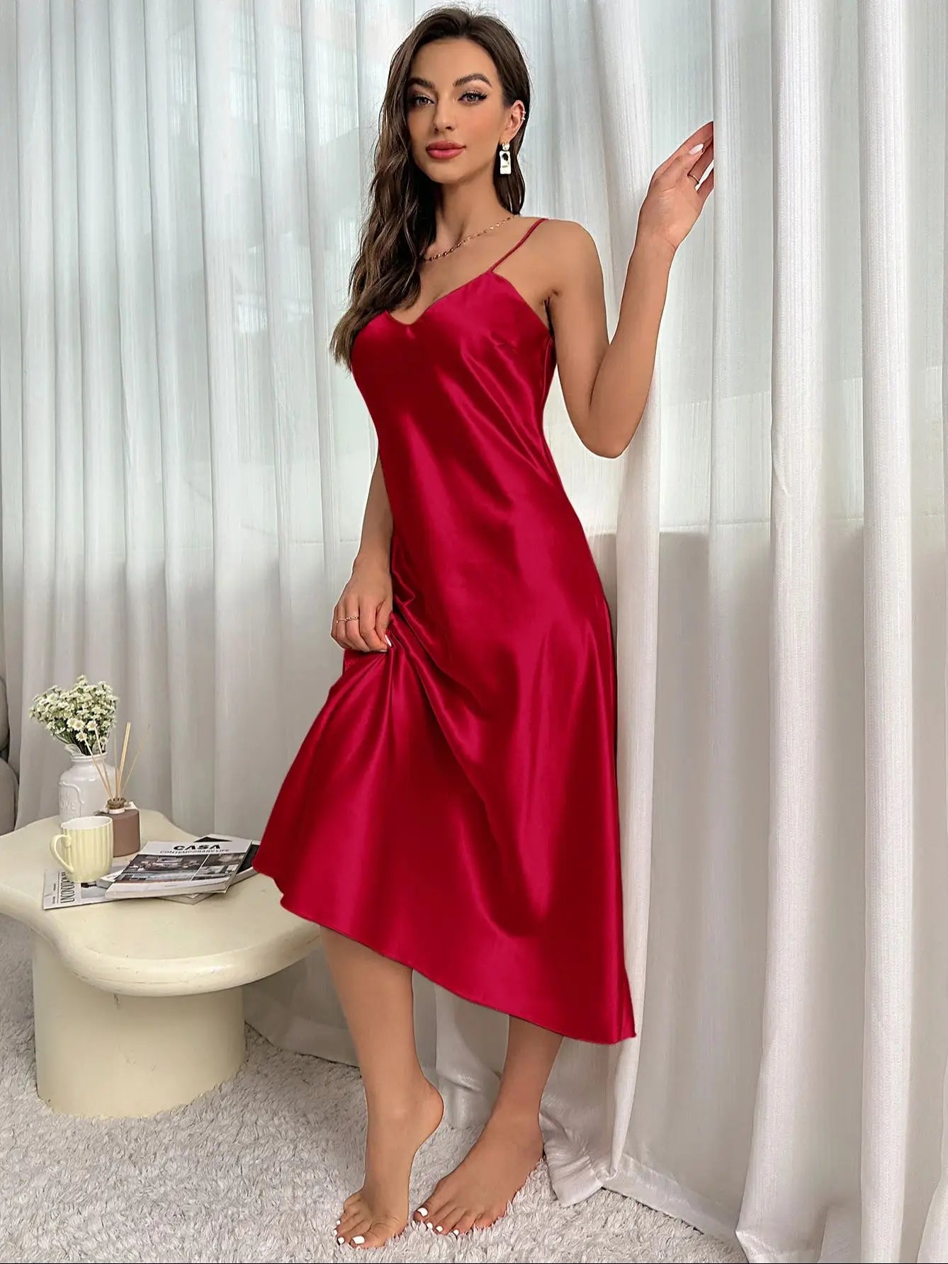 Women's Nightdress Spaghetti Strap V Neck Elegant Luxury Comfortable Breathable Loungewear Relaxing Daily Leisure Classic Style
