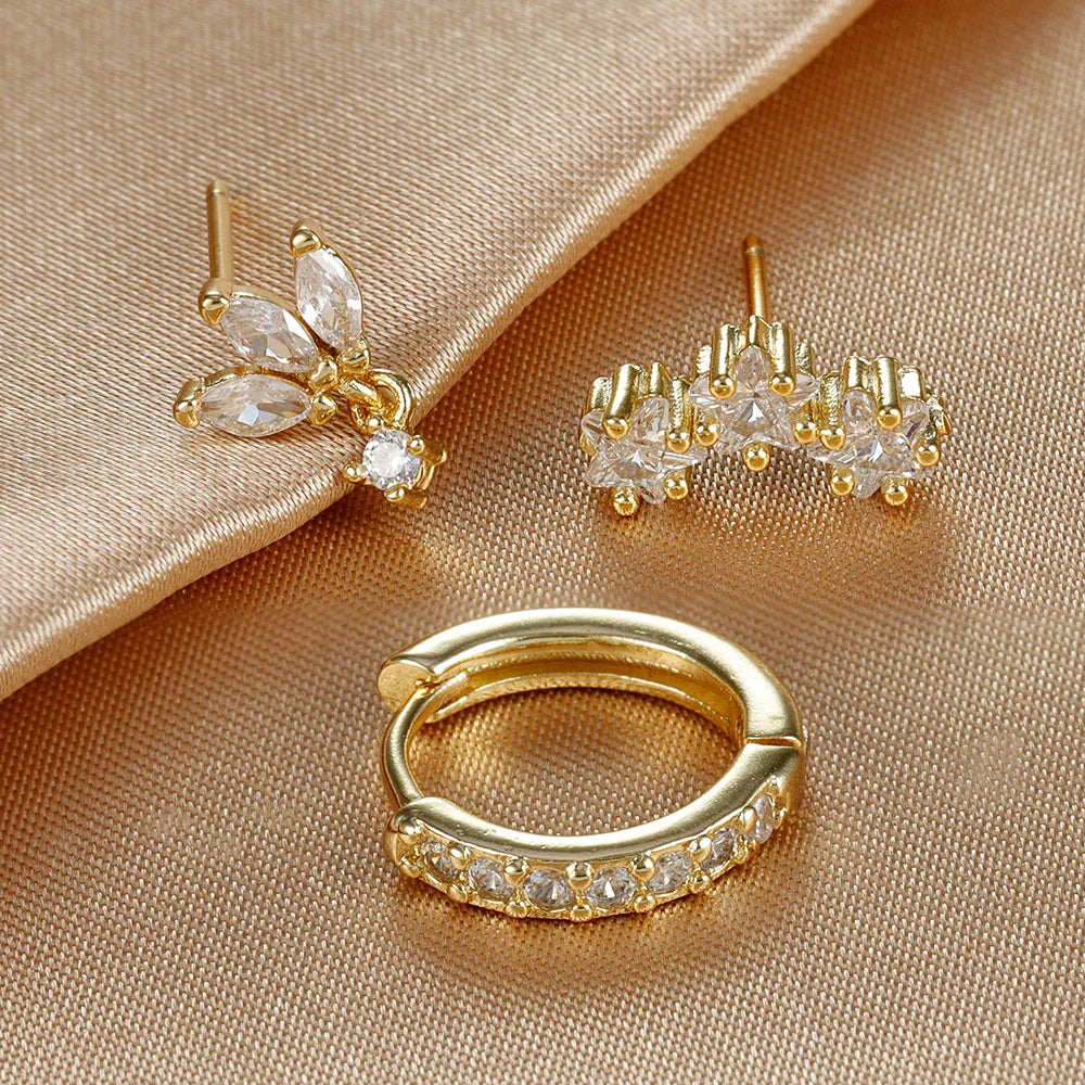 3PCS Star Zircon Hoop Huggie Earrings