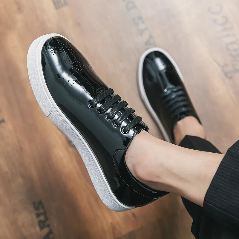 Spring Autumn Leather Shoes High Quality Patent Leather Casual Shoes Lace Up Sneakers Green Fashion Sole Designer Leather Shoes