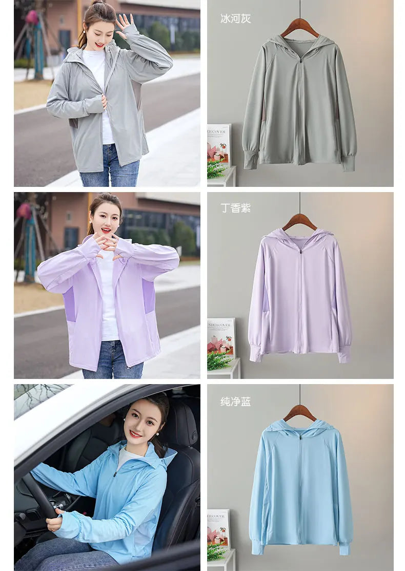 UV Protection Hooded Windbreaker Ice Silk Sun UPF 50+ UV Protection Jacket Big Brim Thin Ice Silk Sun Protection Jackets 4XL 5XL