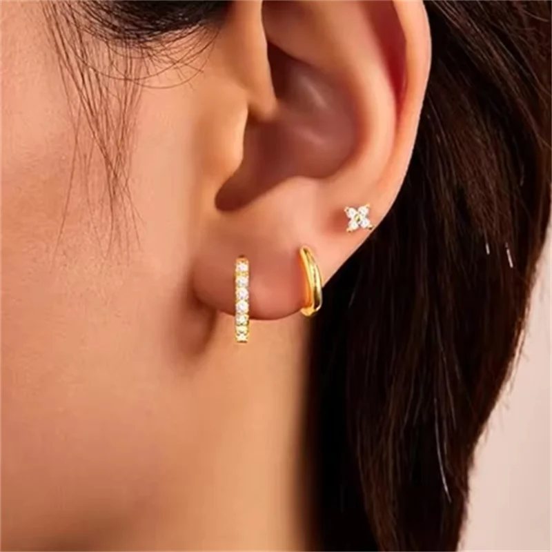 3PCS Double Flower Tragus Stud Earring Set | Cartilage Hoop and Helix Jewelry for Women