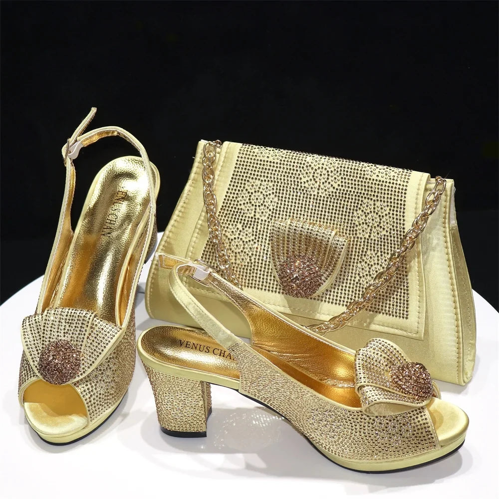 Magenta Women Shoes And Bag Set African Ladies High Heels Sandals Match With Handbag Luxury Nigerian Pumps Femmes Sandales CR769