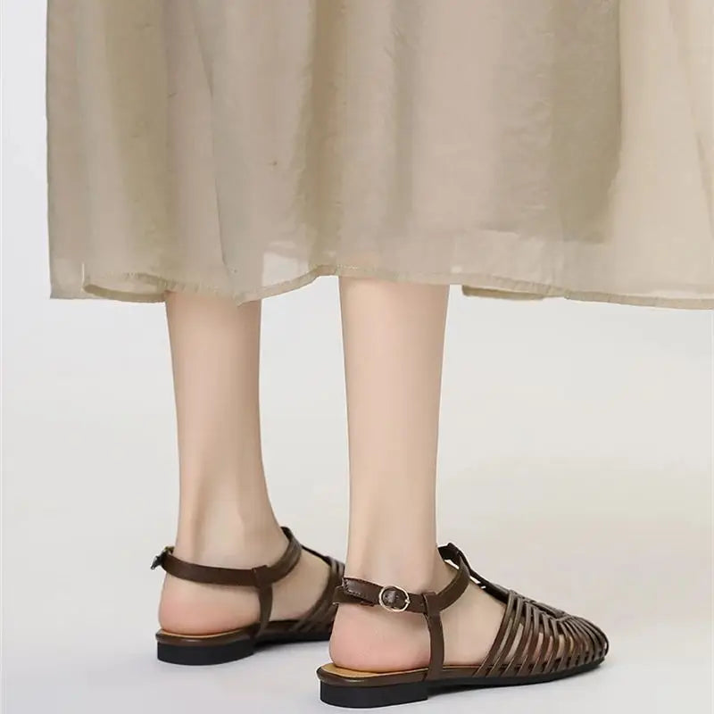 ZAROY Summer Women Gladiator Sandals Flat Ankle Strap Narrow Band Roman Shoes Casual Beach Vacation Hollow Out Big Size Sandalia