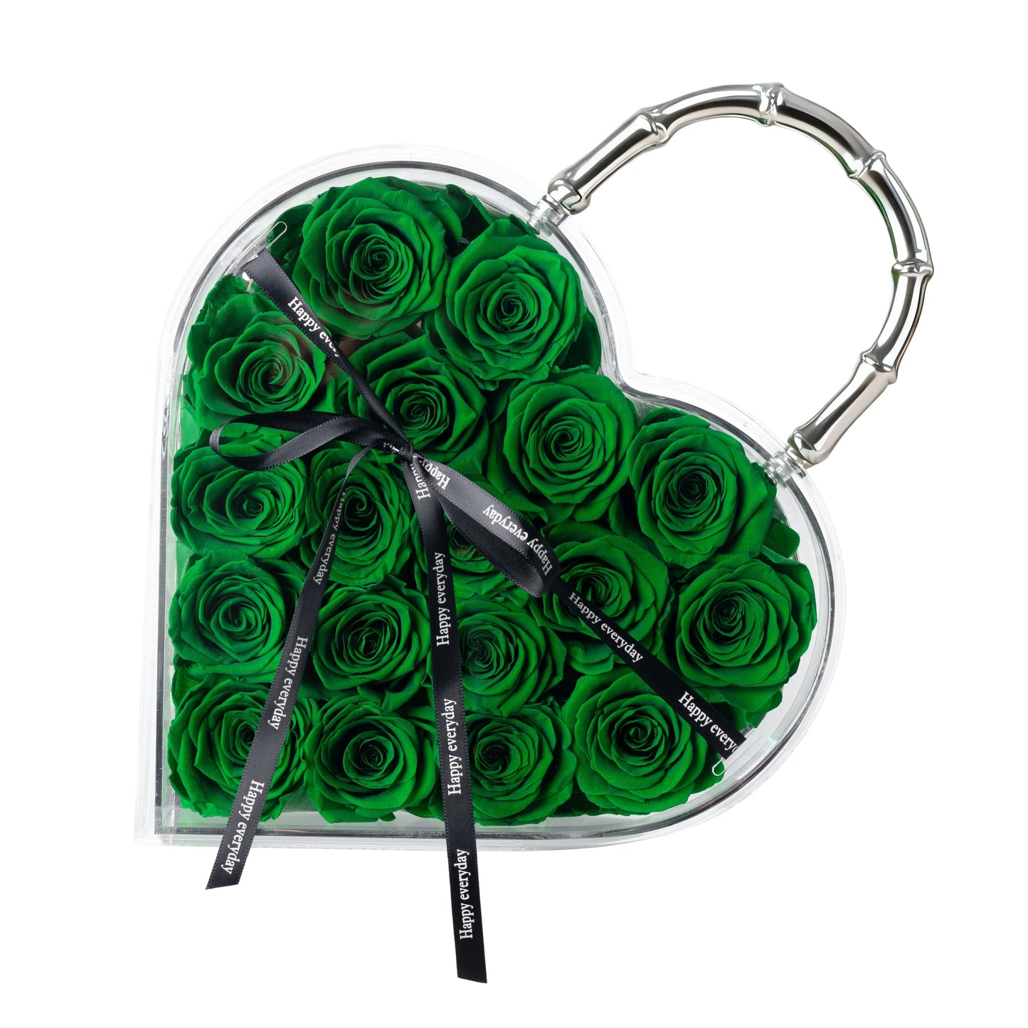 18 Preserved Roses in Heart Acrylic Display Case with Handle, Home