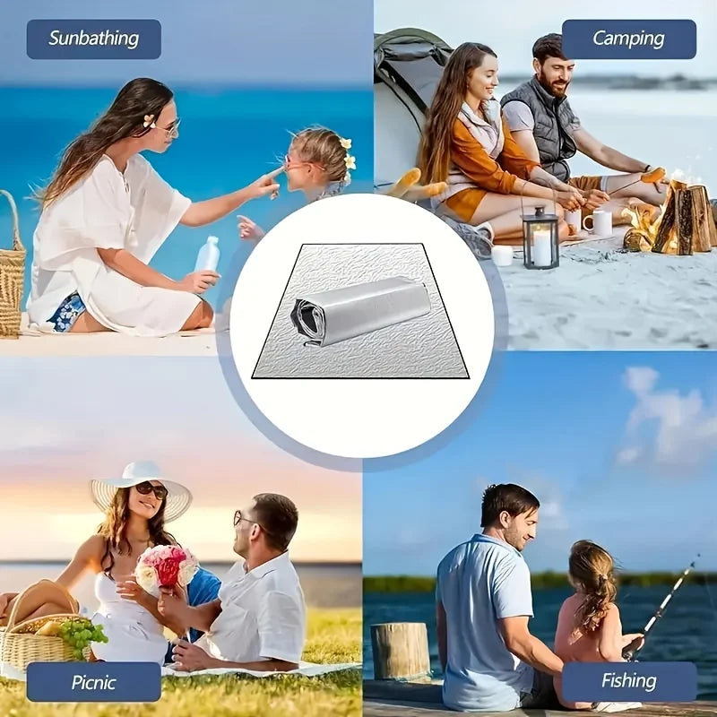 Camping Mat Waterproof Large Foldable Silver Blue Four Season Moisture Proof Easy Clean Picnic Beach Park Outdoor Hiking Travel