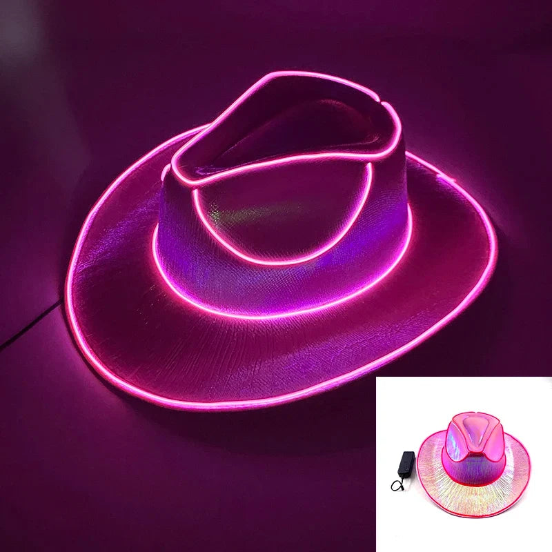 Bachelorette Party Glowing Supplies Luminous Bride Cowgirl Hat LED Pearlescent Cowboy Cap Fashion Neon Light Hat For Party
