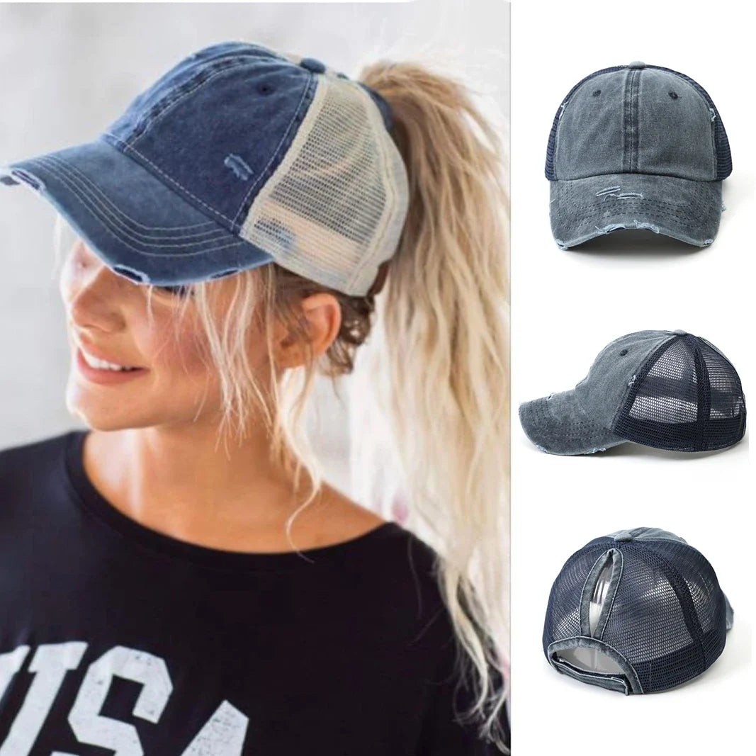 Distressed Ponytail Baseball Cap