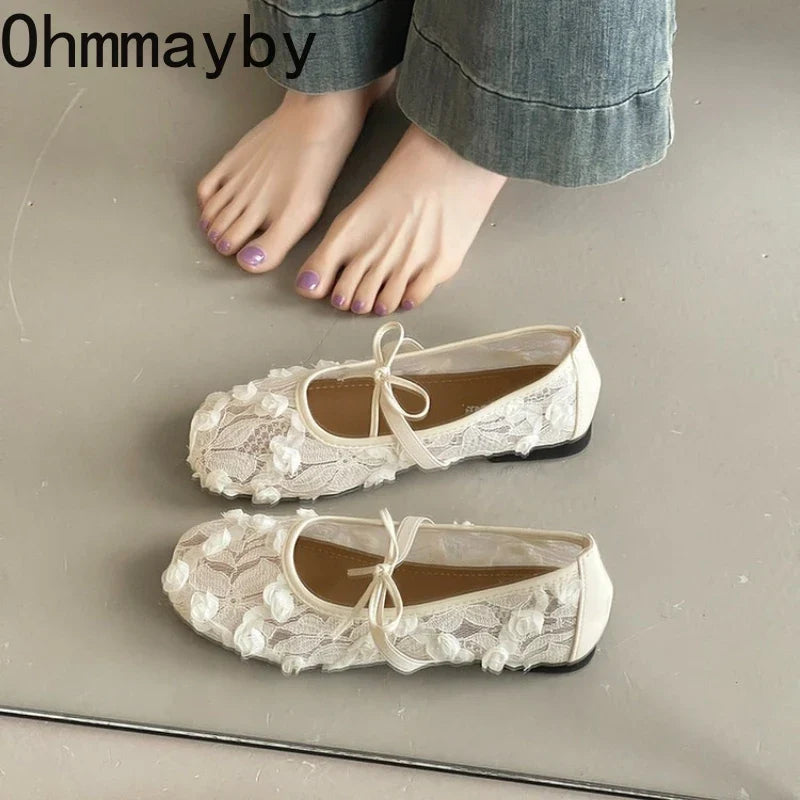 2026 Spring Lace Flower Women Mary Jane Shoes Fashion Slip On Comfort Street Style Soft Sole Female Dress Flats Shoes