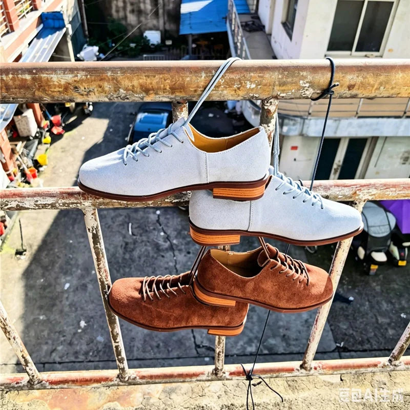 Women Loafer Lace-up 2025 New Spring Shoes Women Suede Genuine Leather Women Oxford Shoes Large Size British Style Women Shoes
