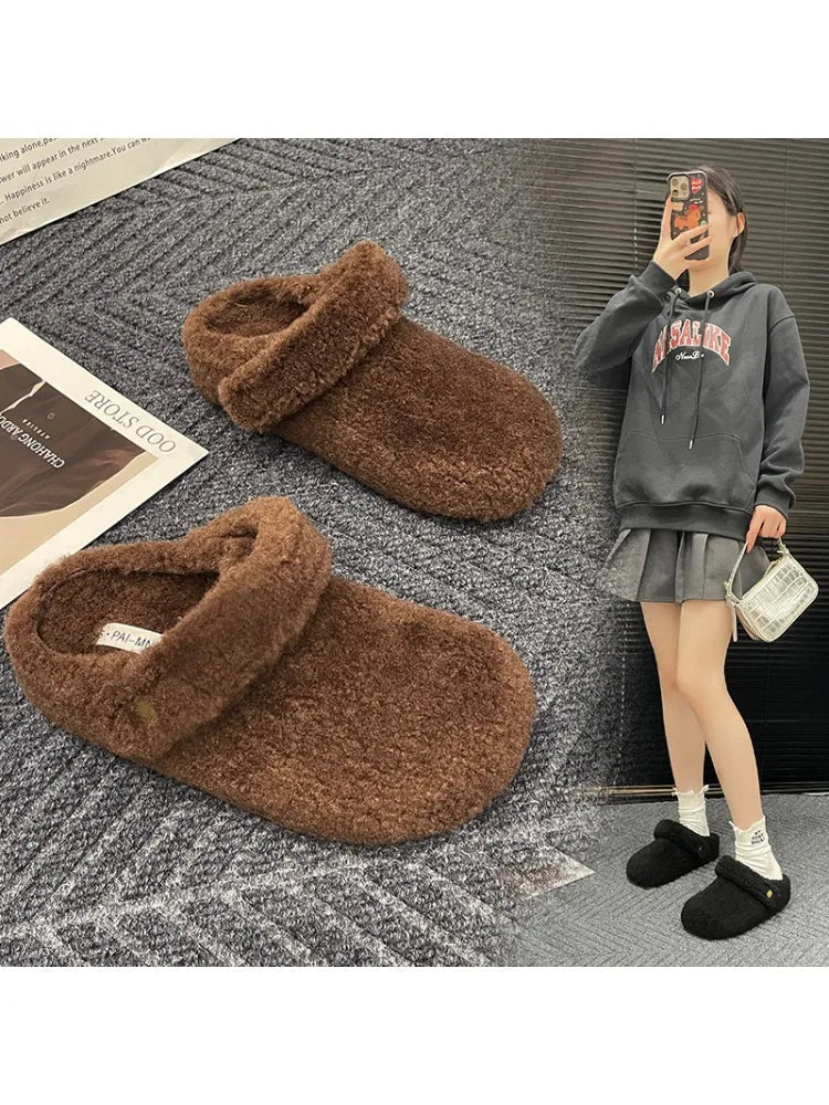 🩴 Pantuflas planas de algodón con forro polar para invierno