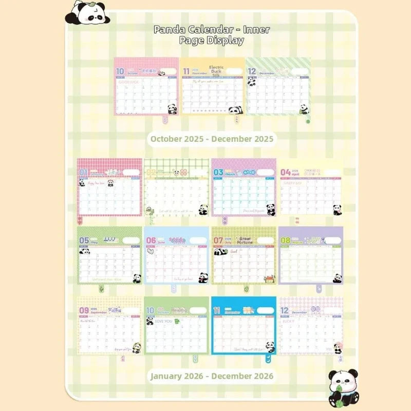 Calendario de escritorio Kawaii Panda 2026