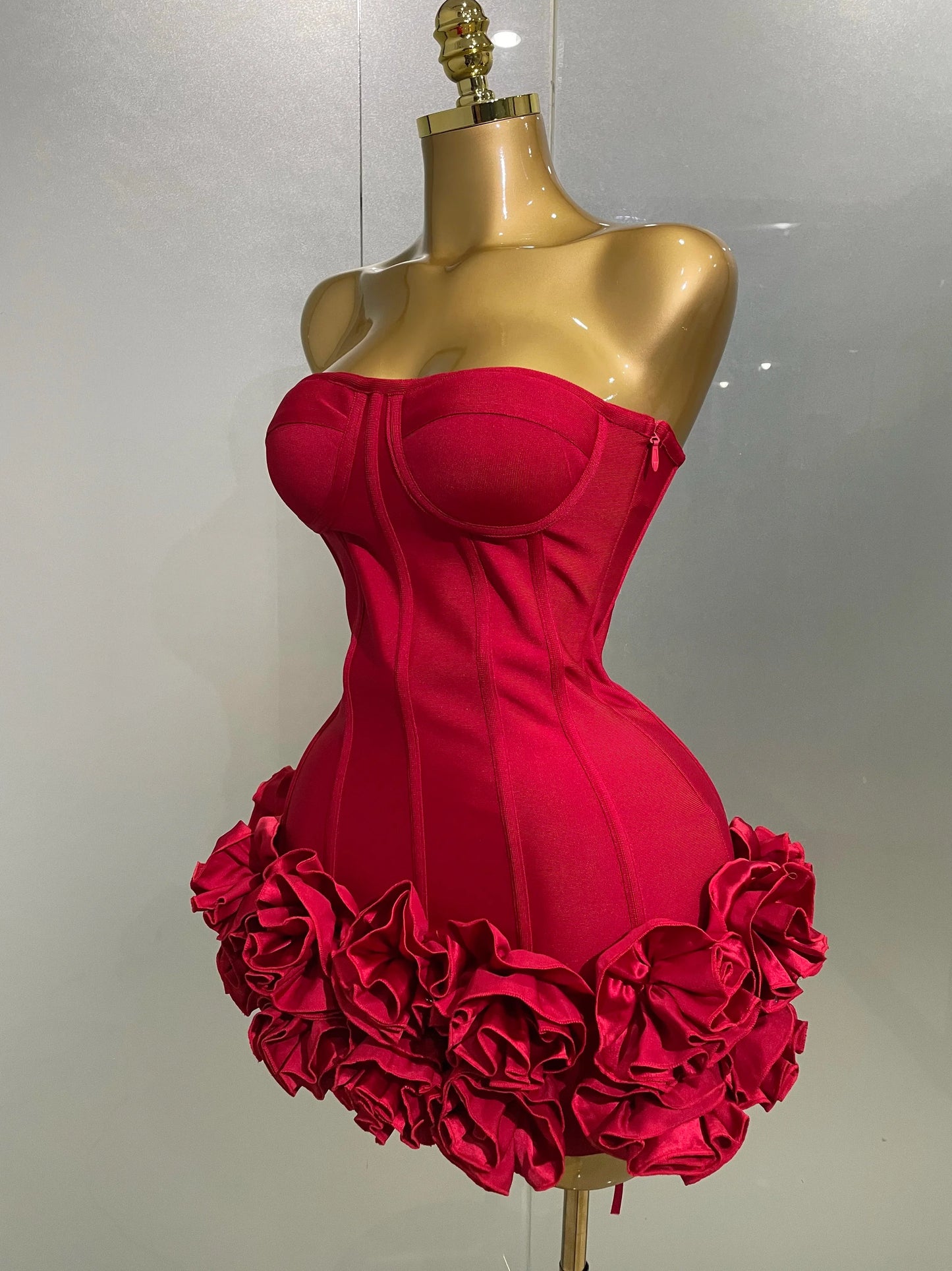 Sexy Evening Bandage Dress Strapless Bodycon Flowers Mini Celebrity