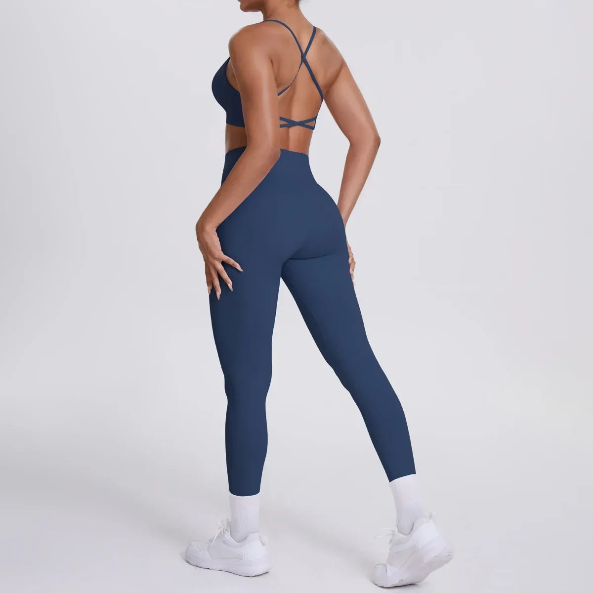 Women's Seamless Yoga Set Cross Back Sports Bra & High Waist Booty Lifting Yoga Leggings Gym Running Fitness Workout Outfit