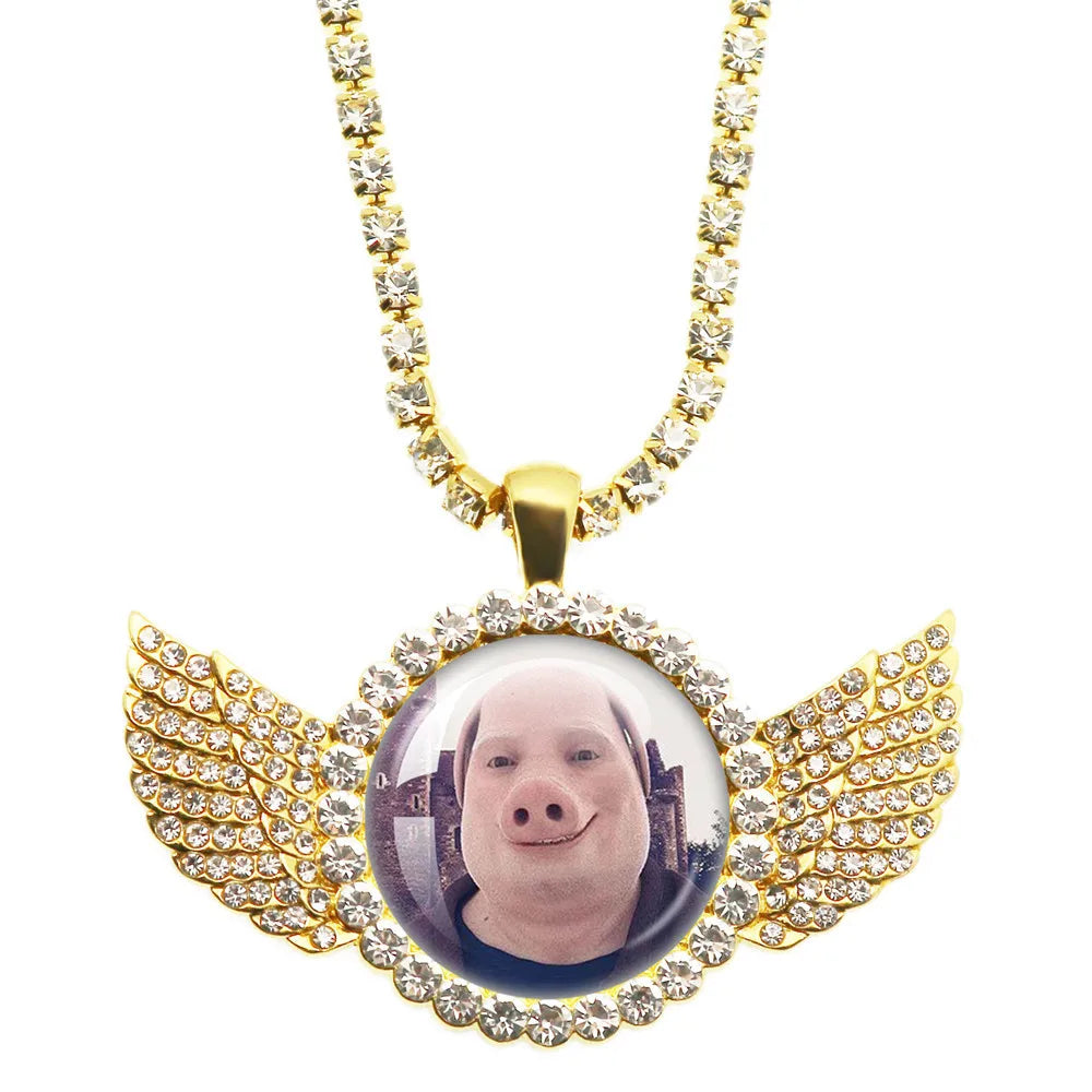John Pork Is Calling Answer Call Phone Humor Funny Pig Lover Graphic The Moon Necklace Angel Wings Pendant Necklace Jewelry Gift